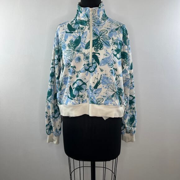 Fabletics Crop Sweatshirt Cotton Floral Year Round Terry Half Zip Medium M - Picture 2 of 7